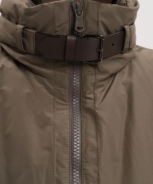 Brunello Cucinelli Brown down vest with ecolatun monil chain
