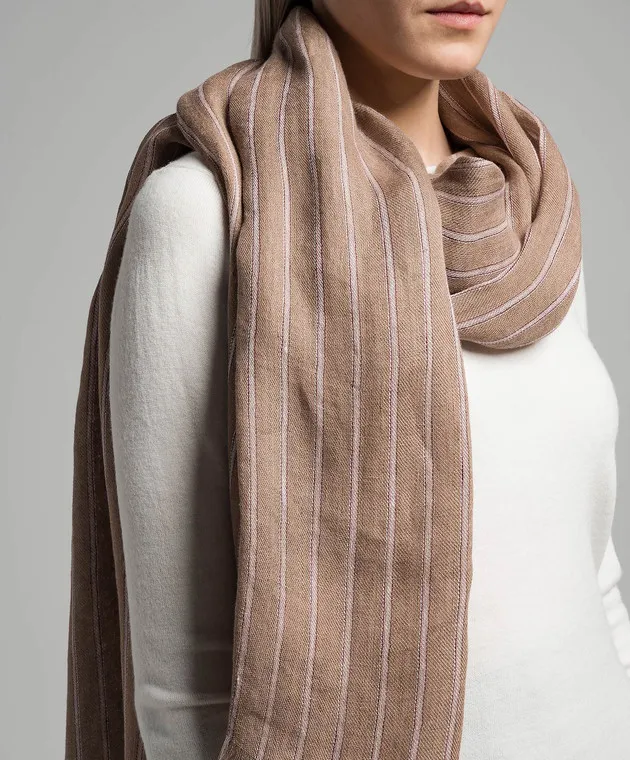 Brunello Cucinelli Brown stole made of linen with lurex