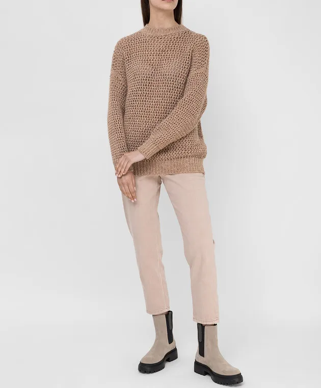 Brunello Cucinelli Dark beige sweater with lurex