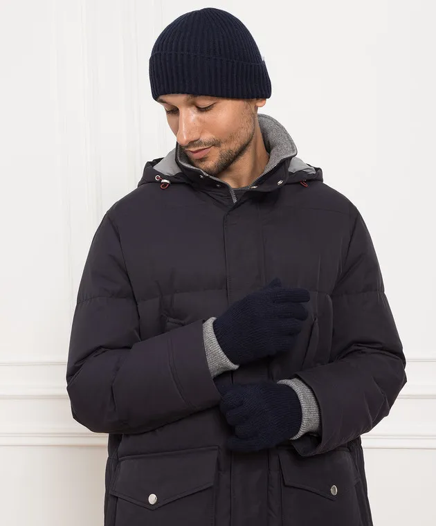 Brunello Cucinelli Navy blue cashmere gloves