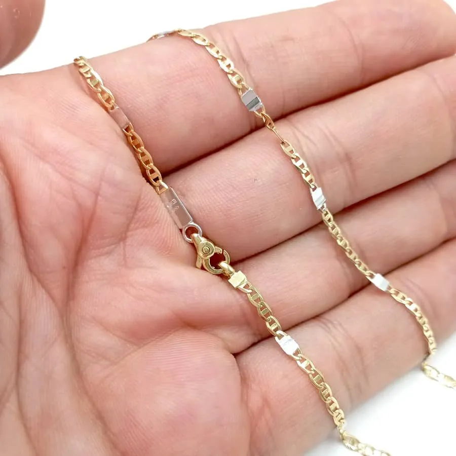 Cadena 18k oro ancla bicolor