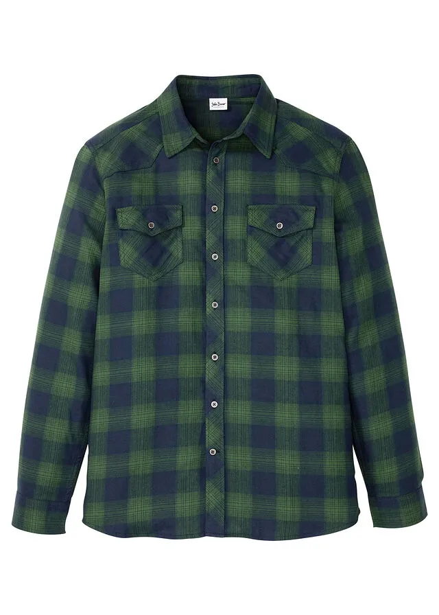 CAMISA DE MANGA LARGA DE FRANELA AZUL OSCUROVERDE DE CUADROS