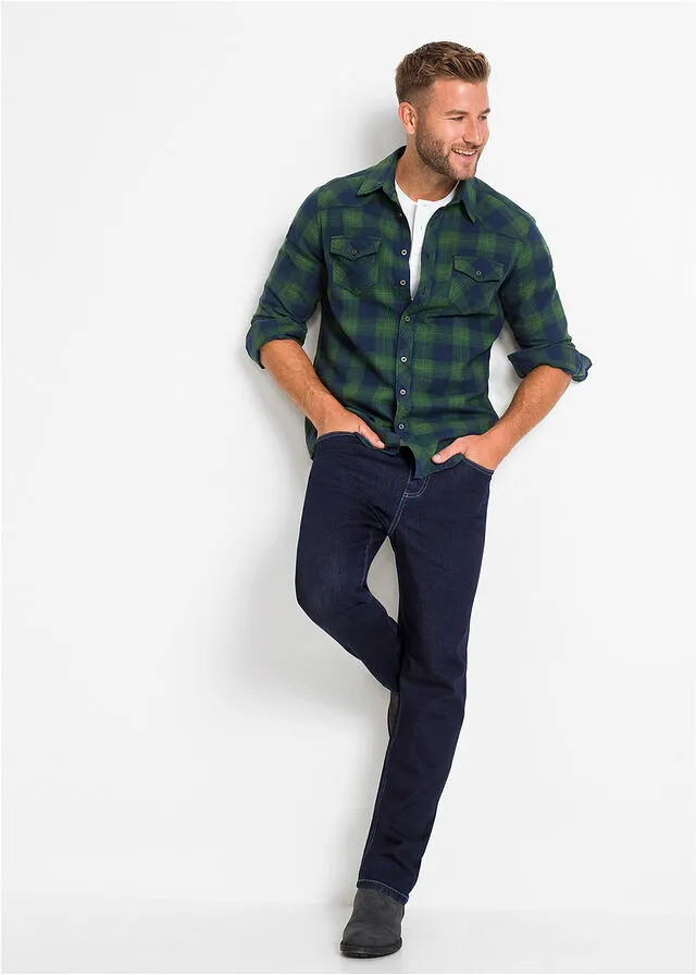 CAMISA DE MANGA LARGA DE FRANELA AZUL OSCUROVERDE DE CUADROS