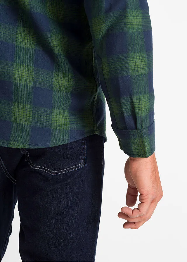 CAMISA DE MANGA LARGA DE FRANELA AZUL OSCUROVERDE DE CUADROS