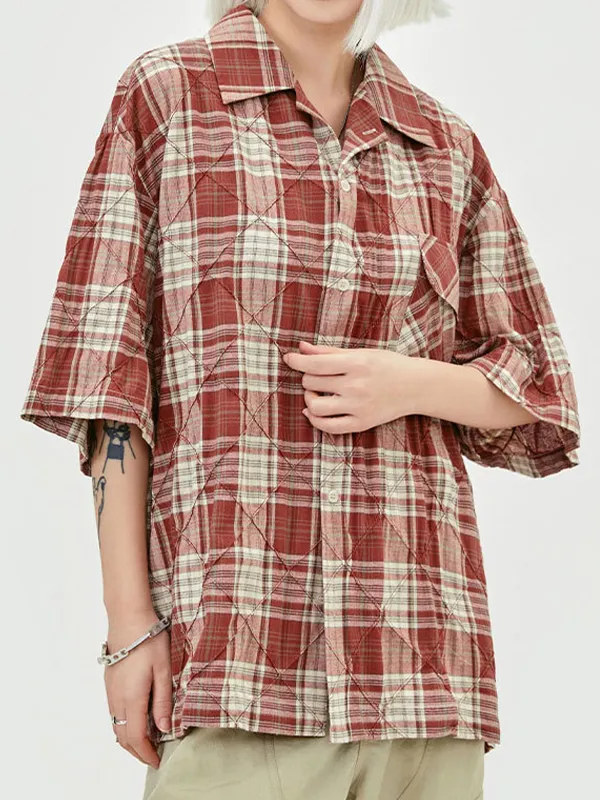 Camisas casuales de manga corta a cuadros desgastadas lavadas