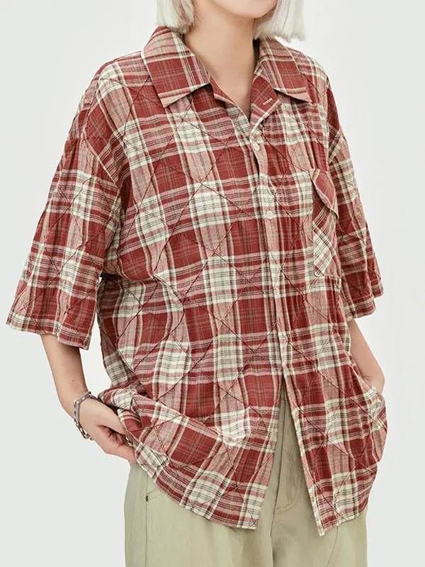Camisas casuales de manga corta a cuadros desgastadas lavadas