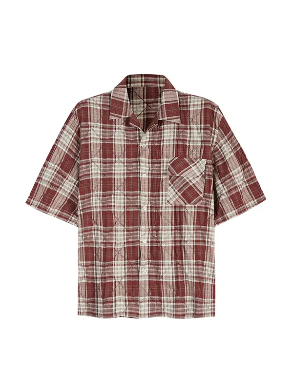 Camisas casuales de manga corta a cuadros desgastadas lavadas