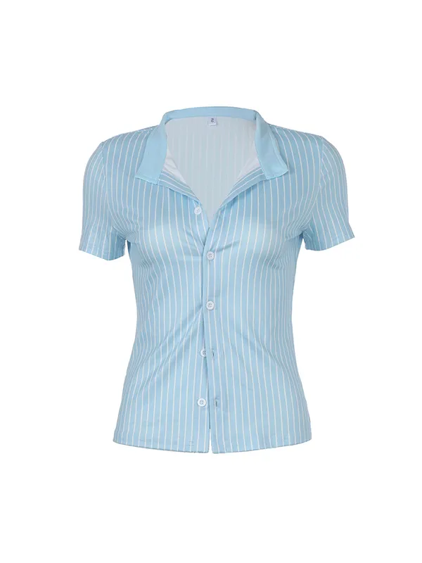 Camisas de manga corta ajustadas a rayas azules y blancas