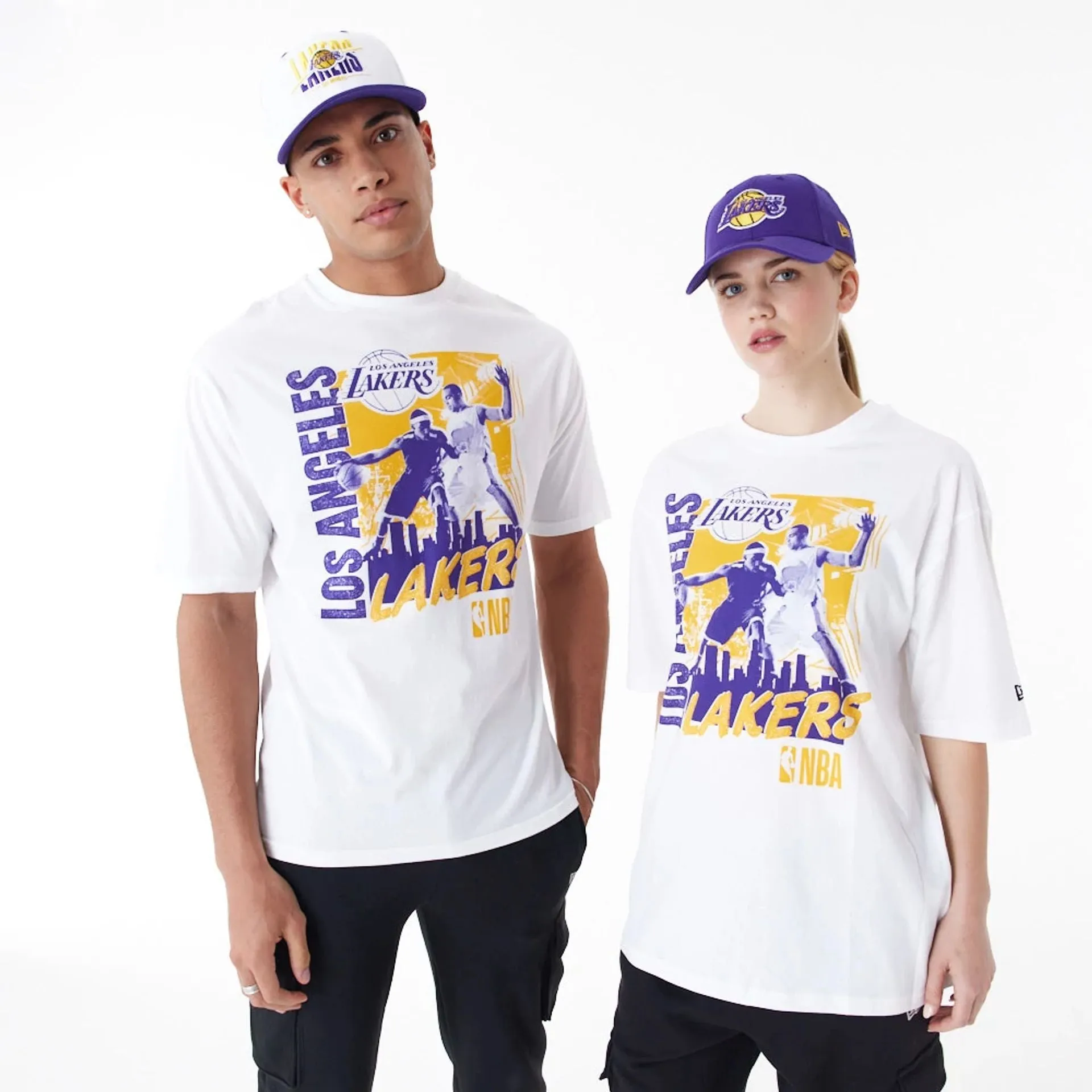 Camiseta blanca extragrande con gráfico de jugador de la NBA de LA Lakers