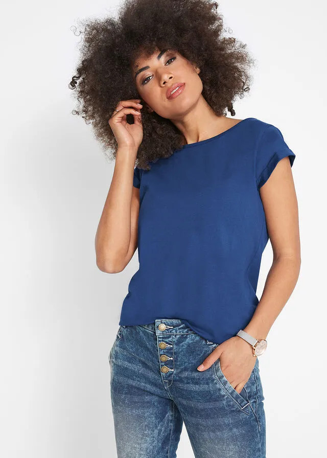 Camiseta de algodón, manga corta azul medianoche.