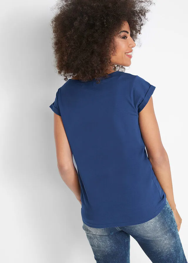 Camiseta de algodón, manga corta azul medianoche.
