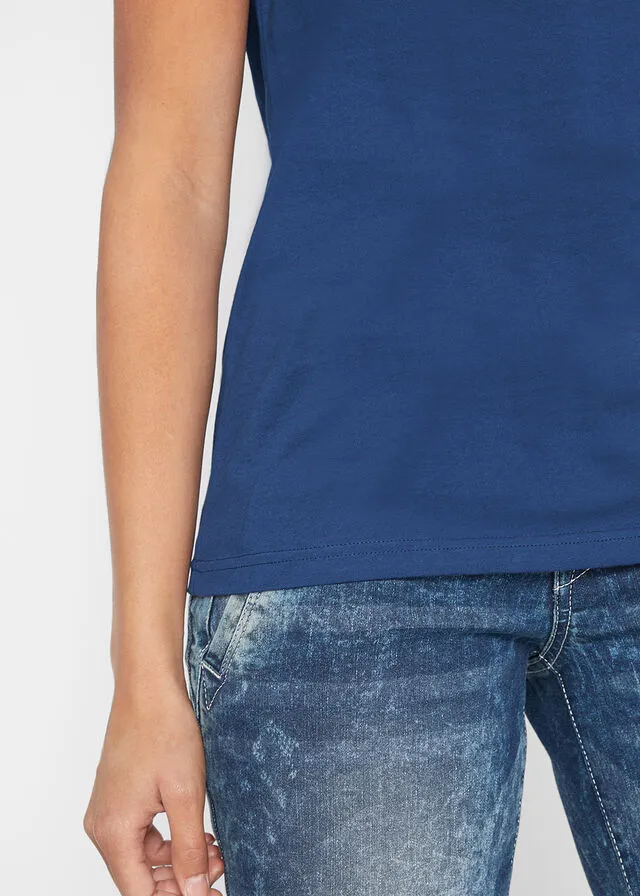 Camiseta de algodón, manga corta azul medianoche.