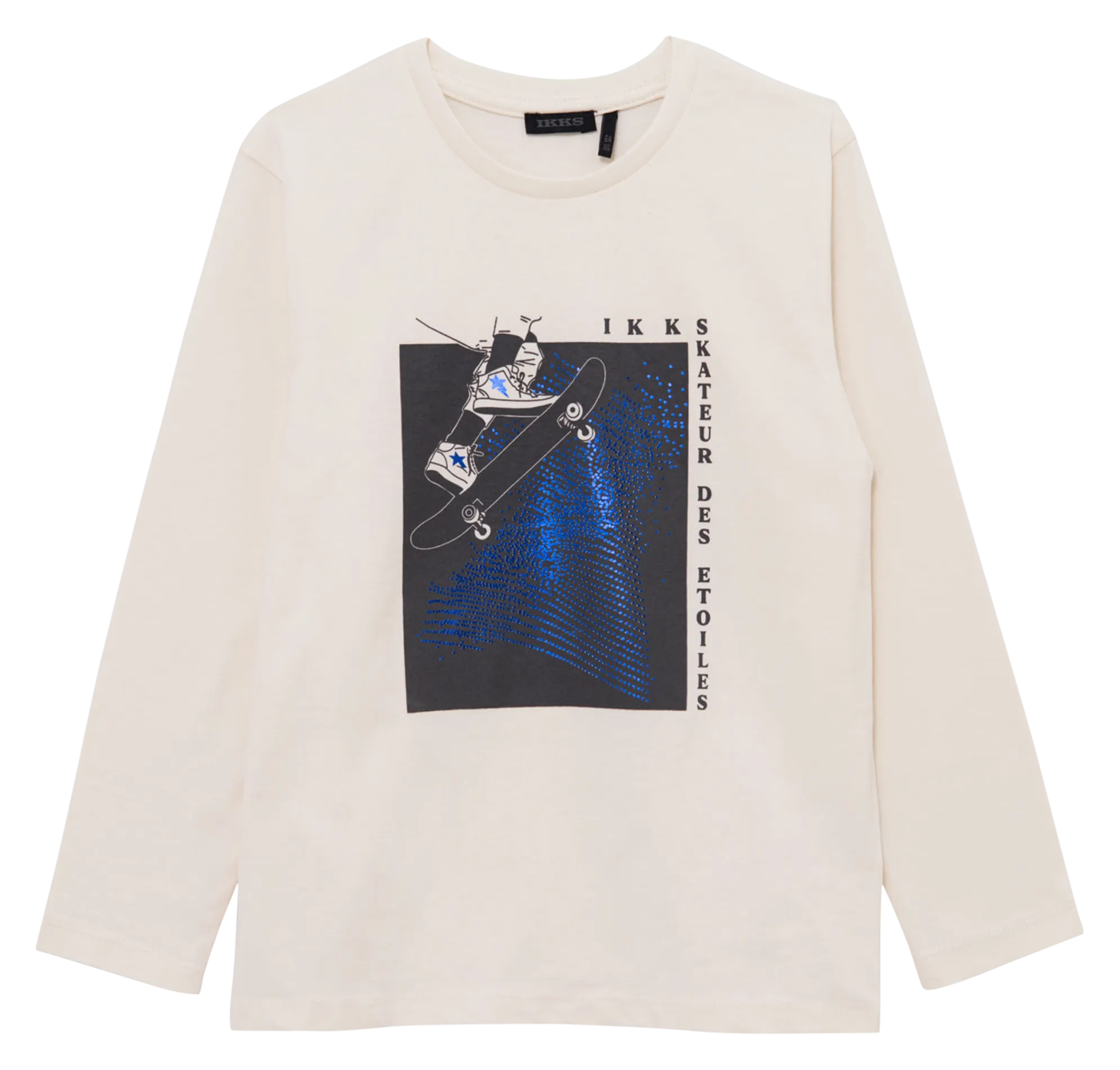 Camiseta de manga corta con cuello redondo serigrafiada en blanco