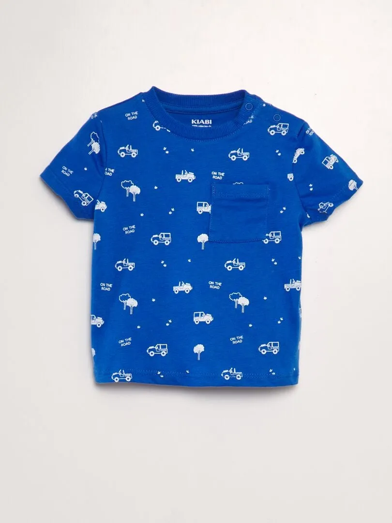 CAMISETA ESTAMPADA CON BOLSILLO  AZUL