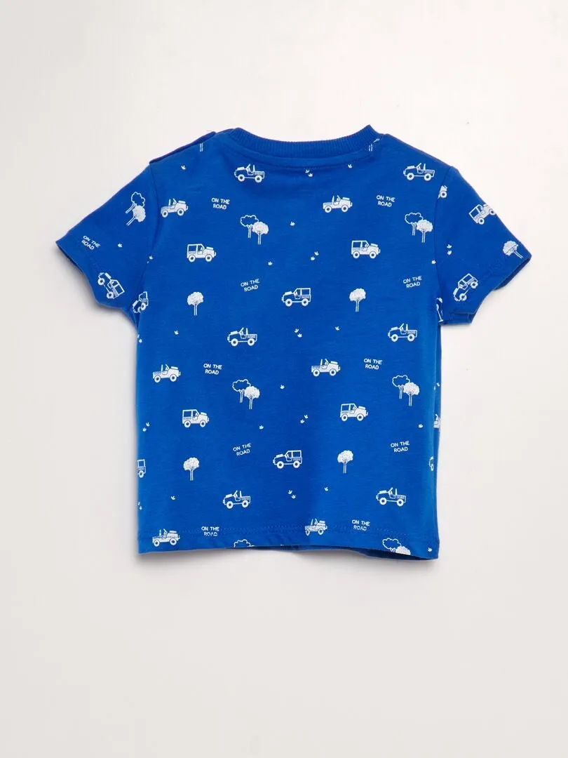 CAMISETA ESTAMPADA CON BOLSILLO  AZUL