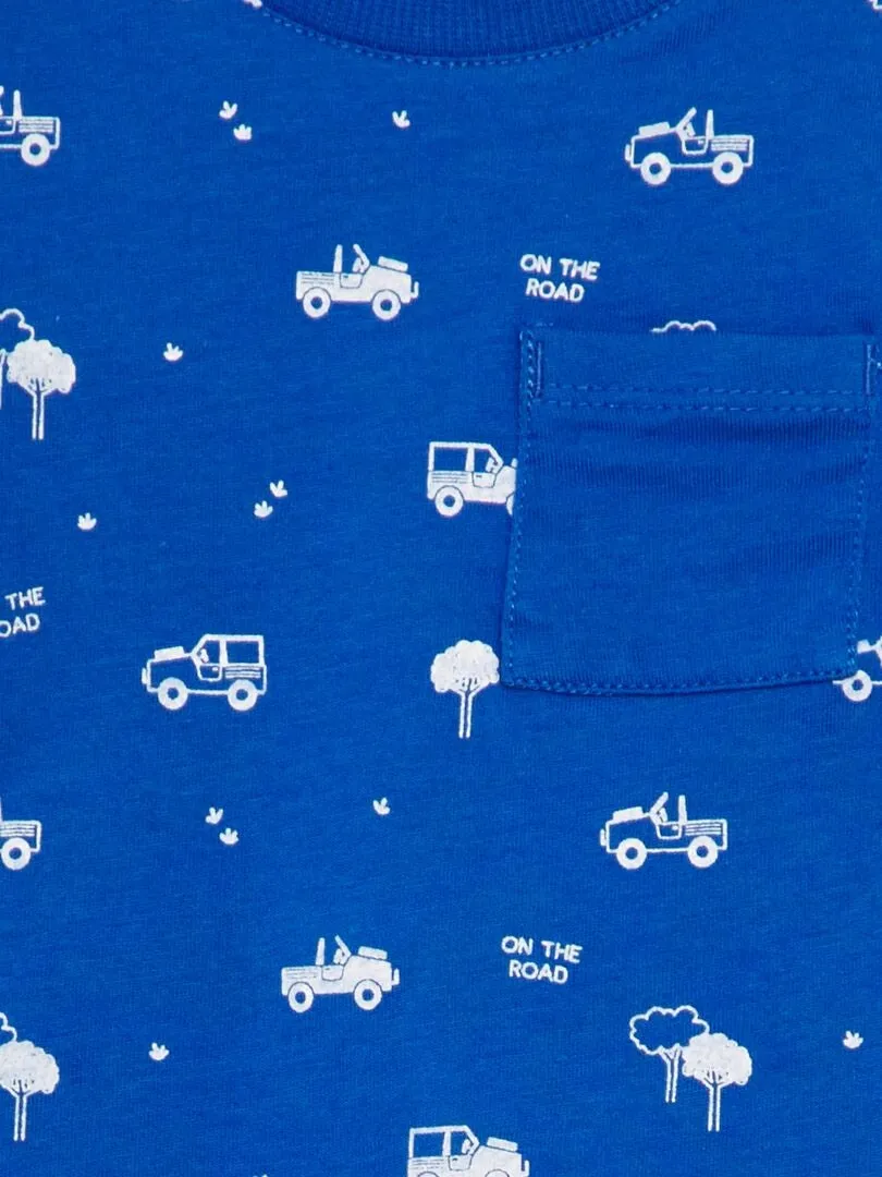CAMISETA ESTAMPADA CON BOLSILLO  AZUL