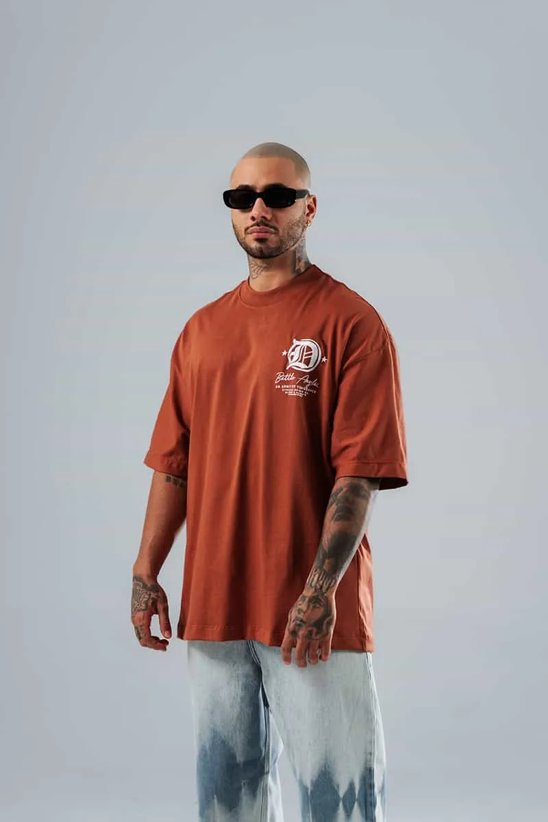 Camiseta Para Hombre Oversize Café Battle Angels