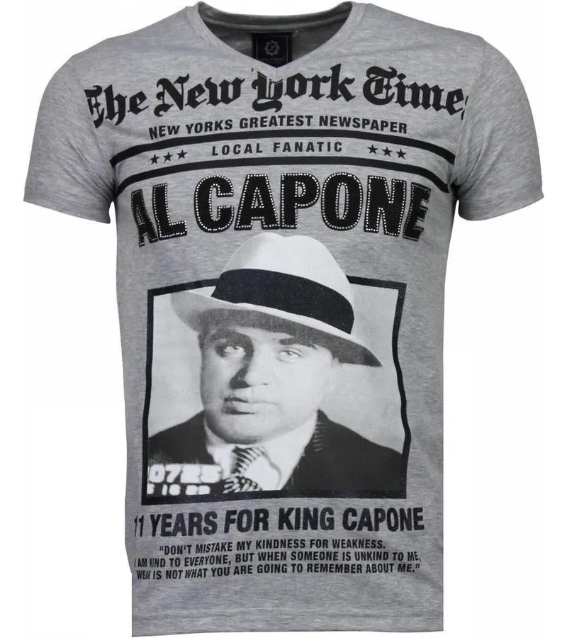CAMISETAS  AL CAPONE RHINESTONE CAMISETAS PERSONALIZADAS  GRIS