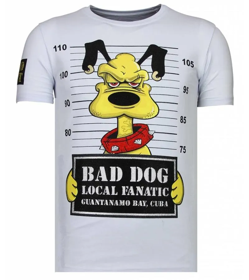 CAMISETAS  BAD DOG   RHINESTONE CAMISETAS   BLANCO