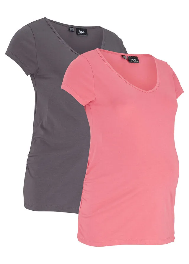 CAMISETAS BáSICAS PREMAMá (2 UNIDADES) ROSA HIBISCOGRIS PIZARRA