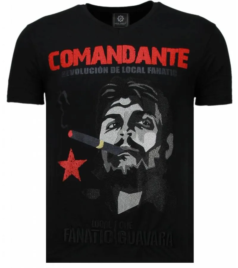 CAMISETAS  CHE GUEVARA COMANDANTE RHINESTONE CAMISETAS PERSONALIZADAS  NEGRO