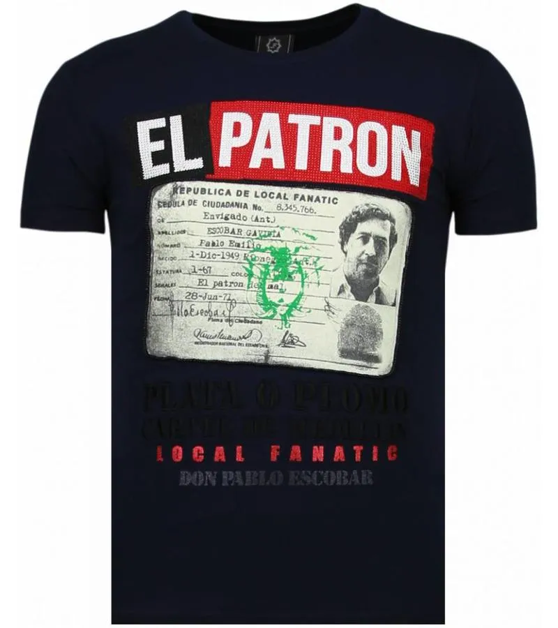 CAMISETAS  EL PATRON NARCOS BILLIONAIRE RHINESTONE CAMISETAS  AZUL