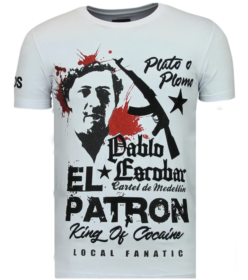 CAMISETAS  EL PATRON PABLO  RHINESTONE CAMISETAS  BLANCO