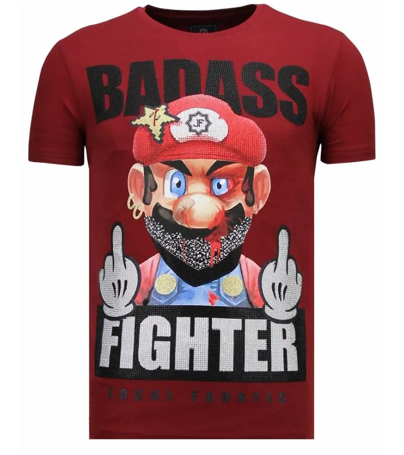 CAMISETAS  FIGHT CLUB MARIO  RHINESTONE CAMISETAS   BURDEOS