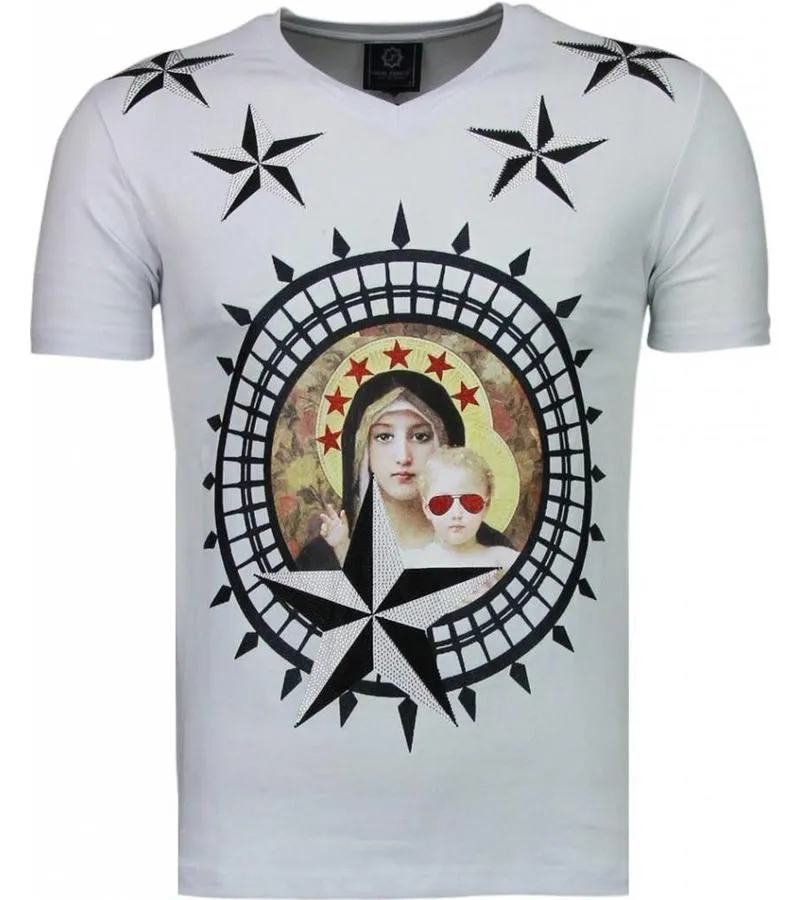 CAMISETAS  HOLY MARY RHINESTONE CAMISETAS PERSONALIZADAS  BLANCO