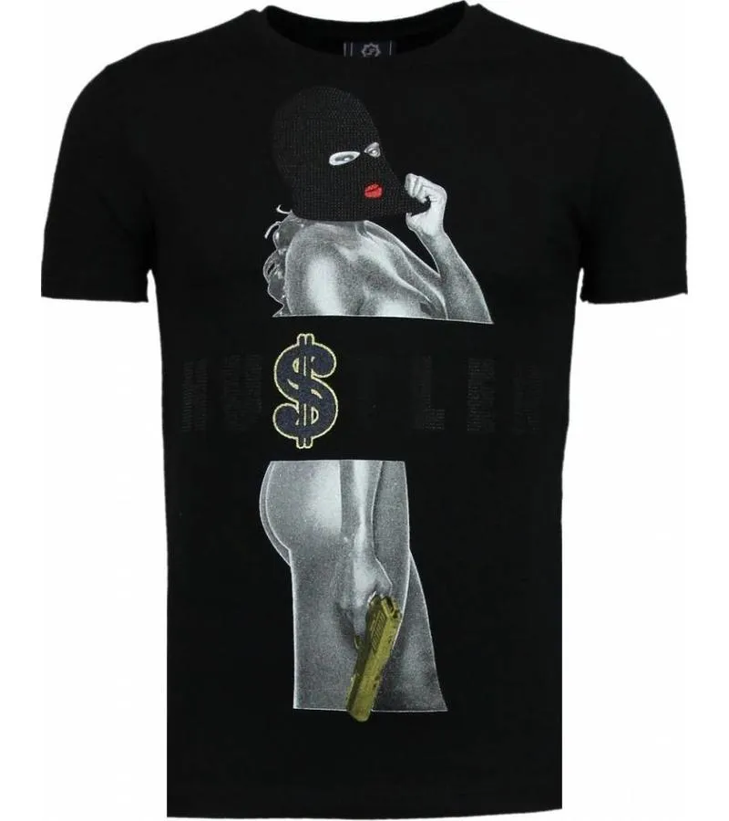 CAMISETAS  HUSTLER RHINESTONE CAMISETAS PERSONALIZADAS  NEGRO