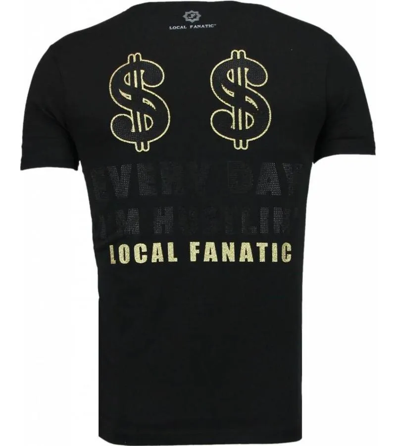 CAMISETAS  HUSTLER RHINESTONE CAMISETAS PERSONALIZADAS  NEGRO