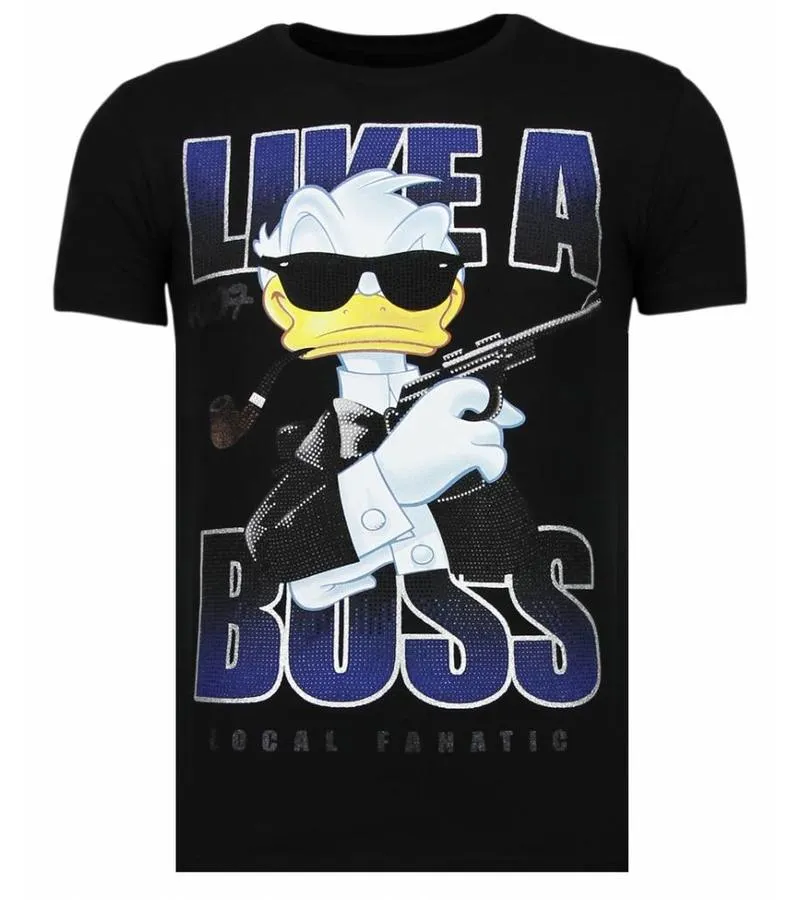 CAMISETAS  LIKE A BOSS  RHINESTONE CAMISETAS   NEGRO