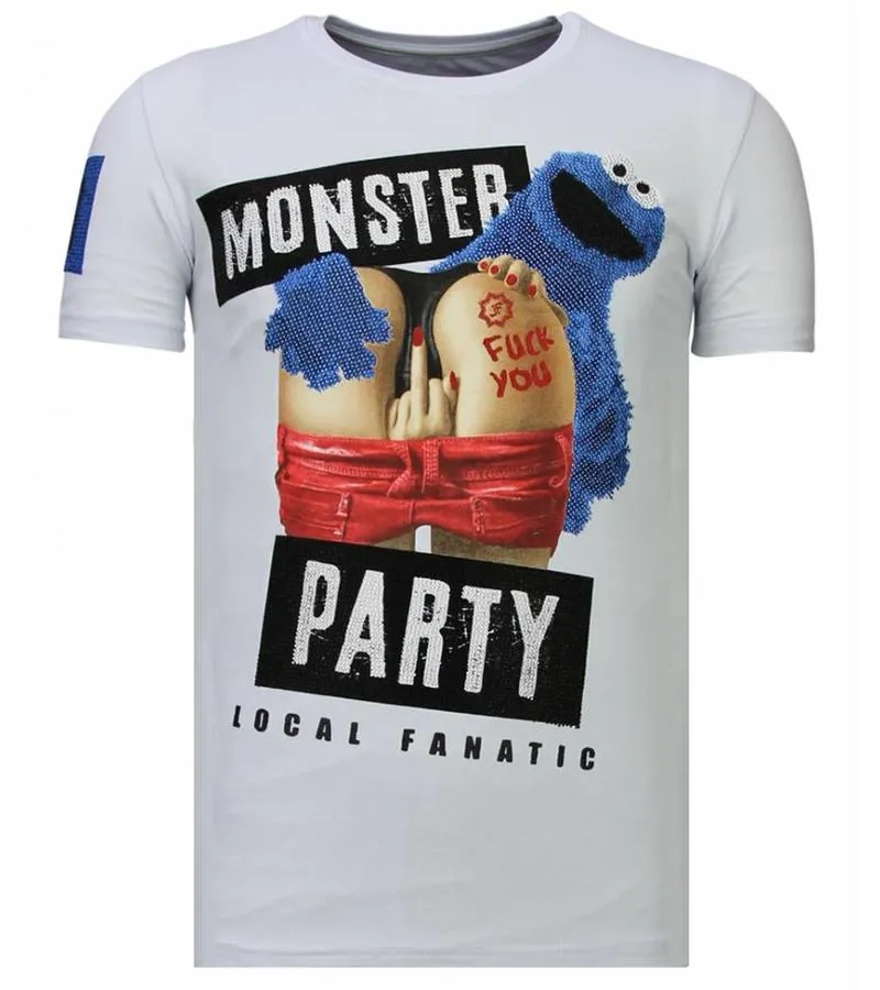 CAMISETAS  MONSTER PARTY  RHINESTONE CAMISETAS   BLANCO