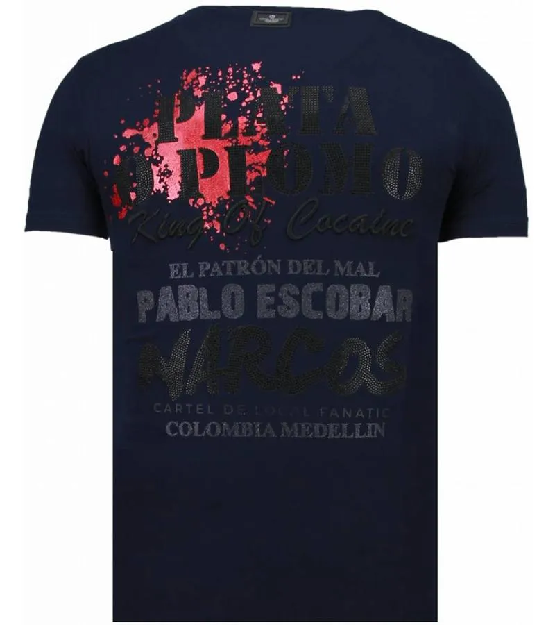 CAMISETAS  PABLO ESCOBAR NARCOS RHINESTONE CAMISETAS PERSONALIZADAS  AZUL