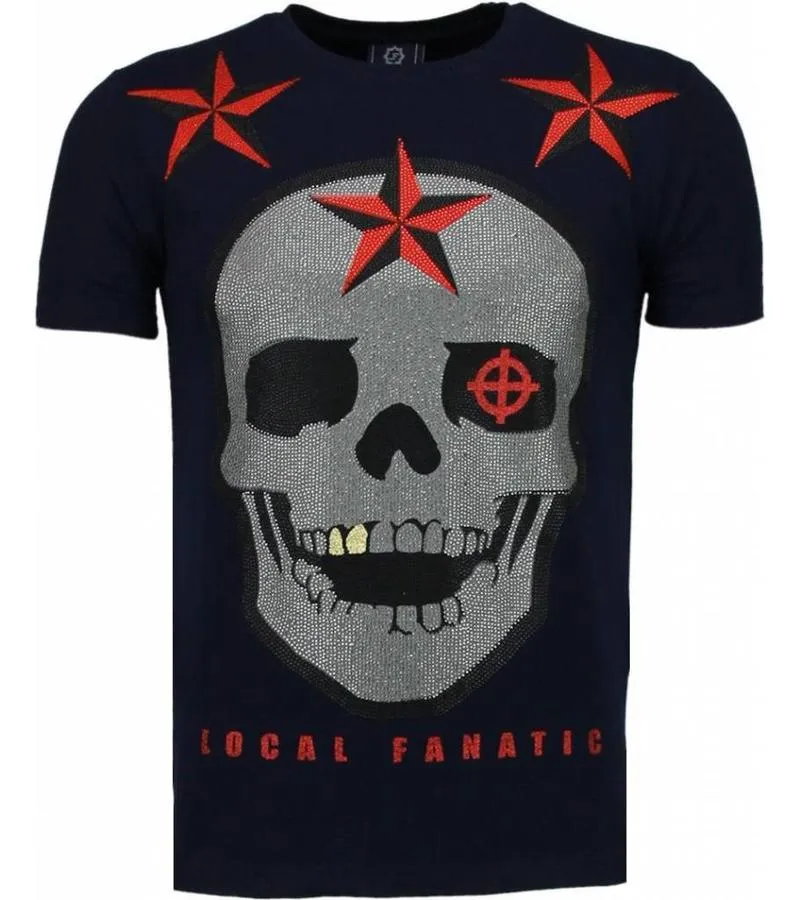 CAMISETAS  ROUGH PLAYER SKULL RHINESTONE CAMISETAS PERSONALIZADAS  AZUL