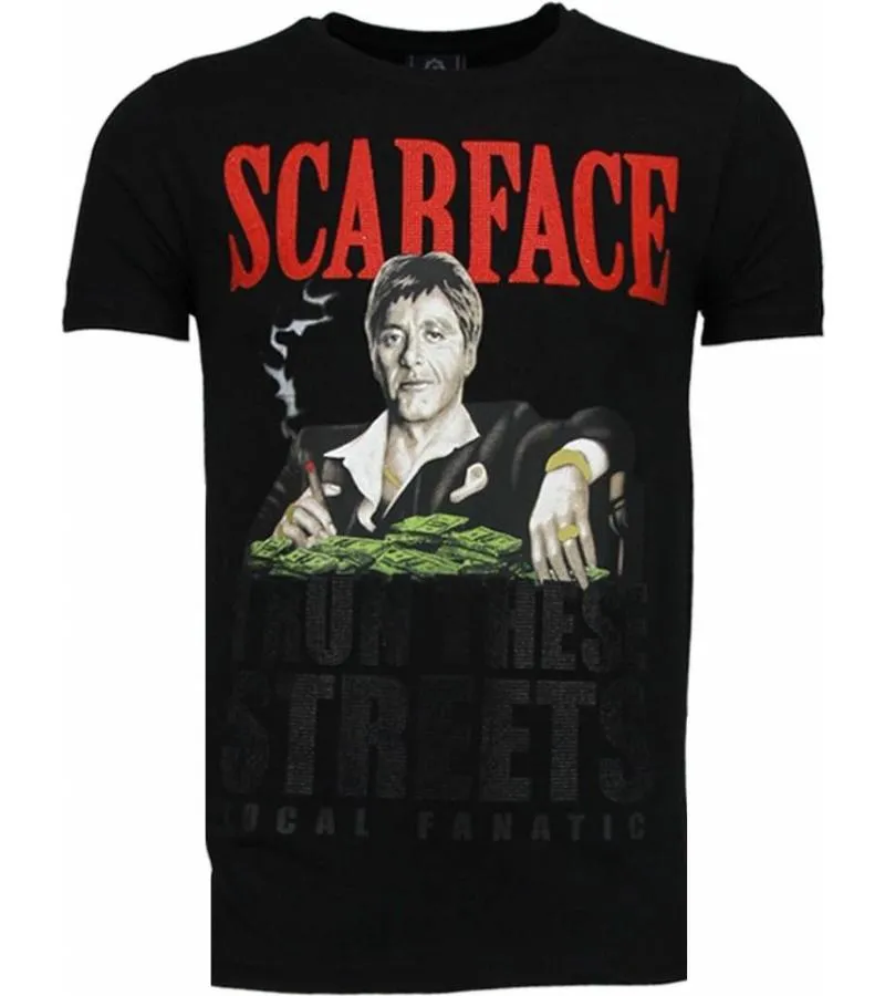 CAMISETAS  SCARFACE BOSS RHINESTONE CAMISETAS PERSONALIZADAS  NEGRO