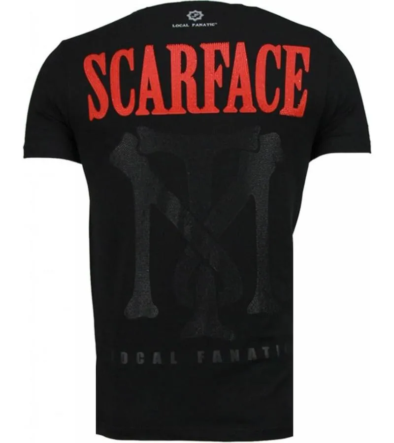 CAMISETAS  SCARFACE BOSS RHINESTONE CAMISETAS PERSONALIZADAS  NEGRO
