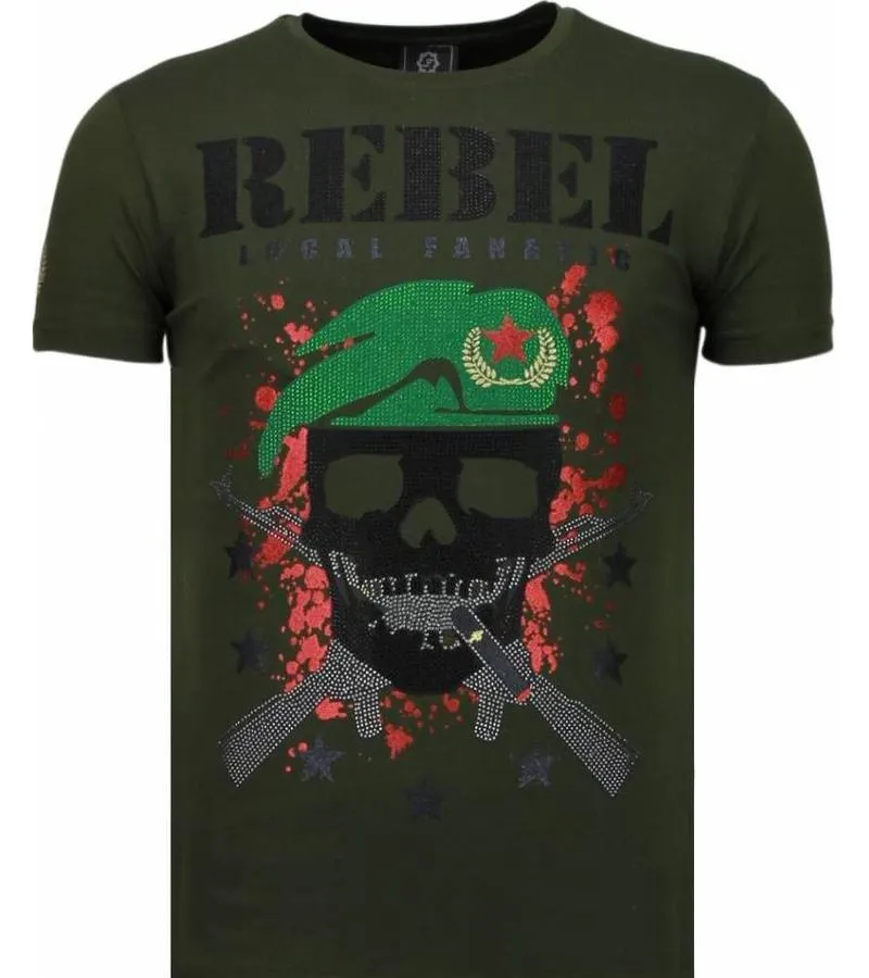 CAMISETAS  SKULL REBEL RHINESTONE CAMISETAS PERSONALIZADAS  VERDE