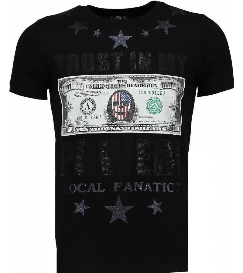CAMISETAS  TRUST IN MY POWER RHINESTONE CAMISETAS PERSONALIZADAS  NEGRO