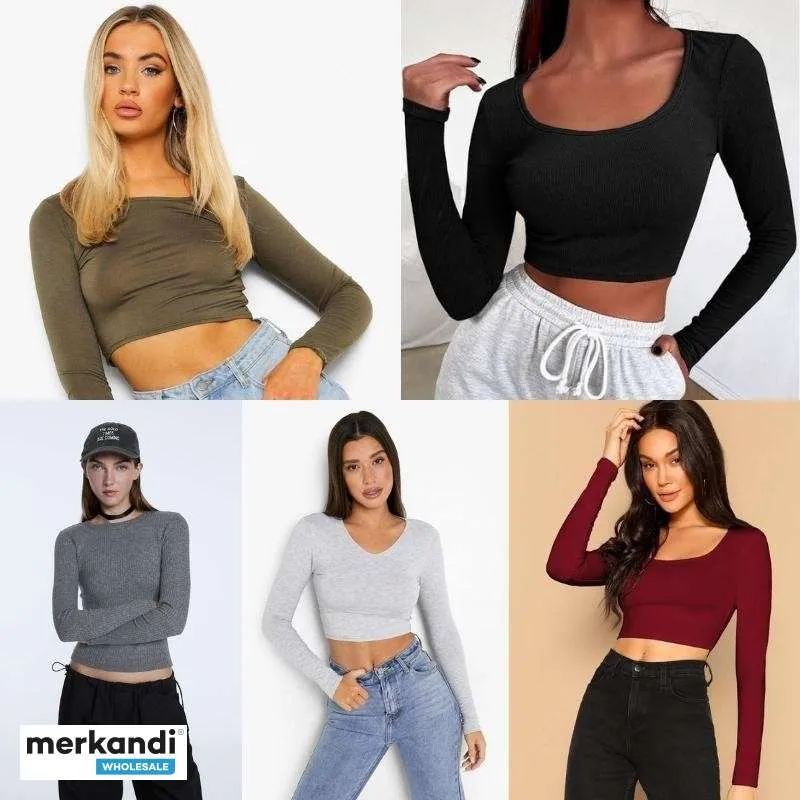 Camisetas y croptops básicas manga larga al por mayor