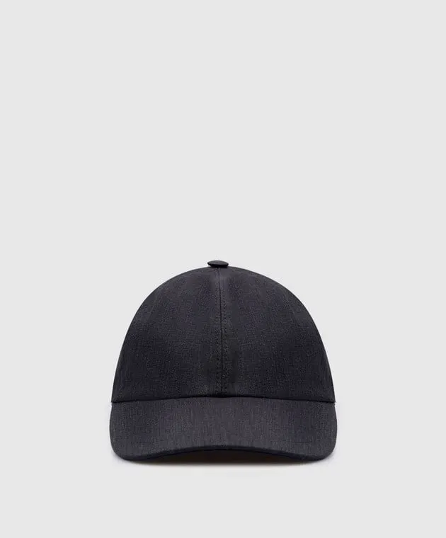 CAPOBIANCO Blue linen cap with metallic logo