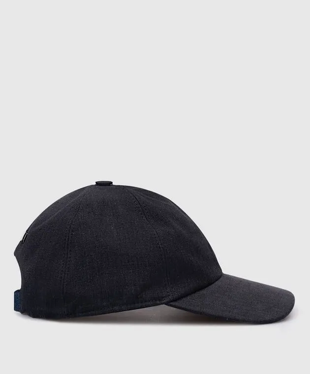 CAPOBIANCO Blue linen cap with metallic logo