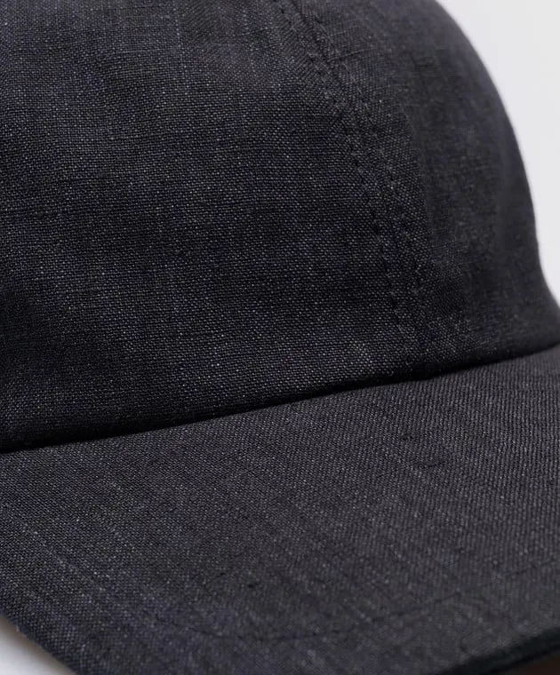 CAPOBIANCO Blue linen cap with metallic logo