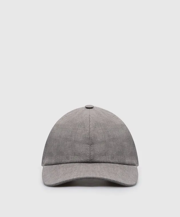 CAPOBIANCO Gray linen cap with metallic logo