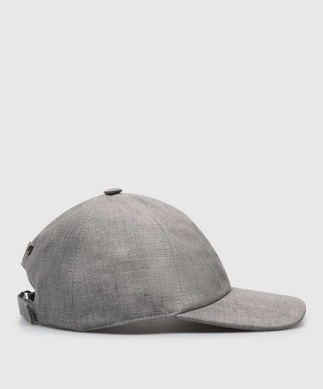 CAPOBIANCO Gray linen cap with metallic logo