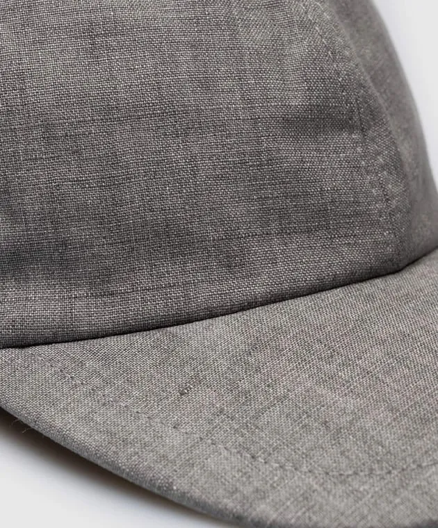 CAPOBIANCO Gray linen cap with metallic logo