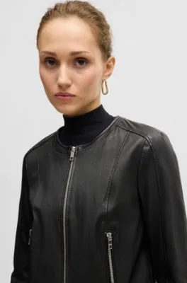 Chaqueta de piel slim fit sin cuello
