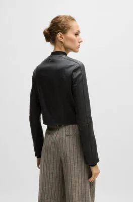 Chaqueta de piel slim fit sin cuello
