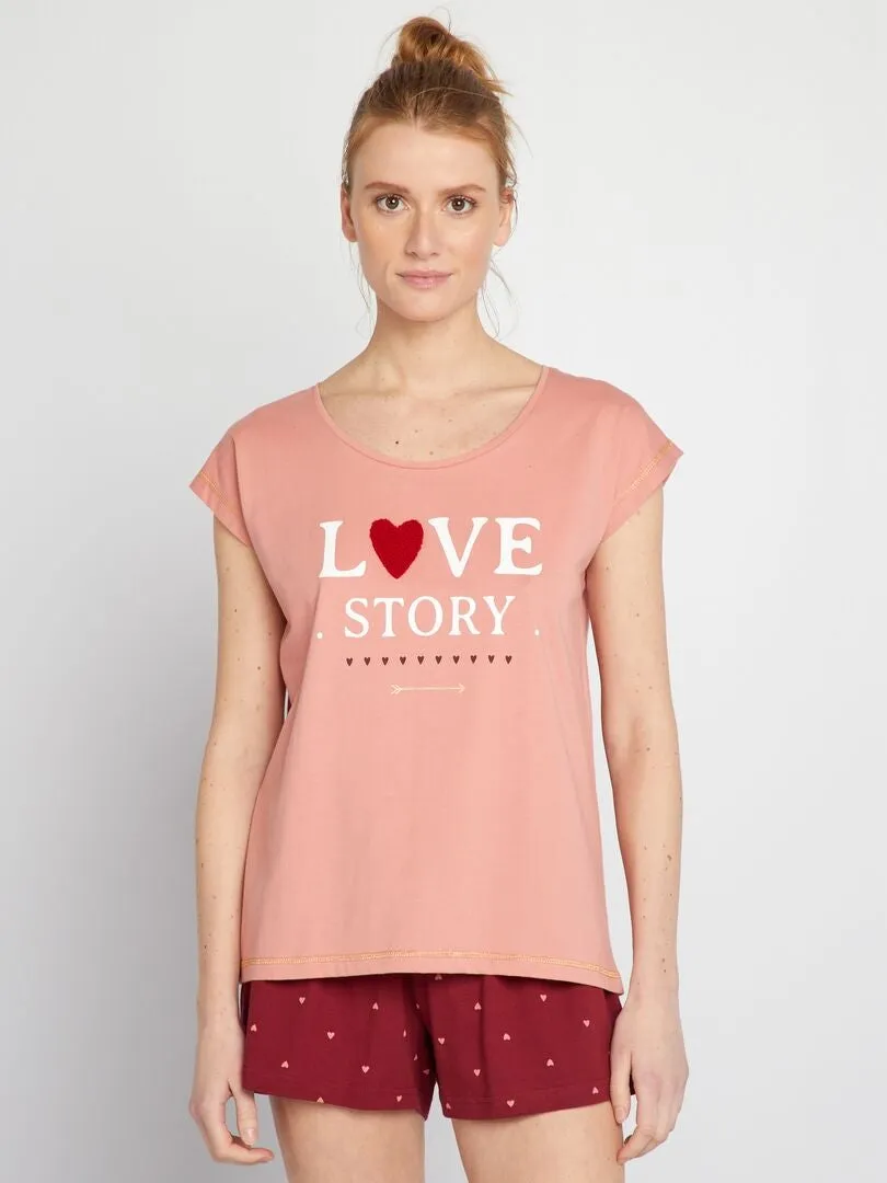 CONJUNTO DE PIJAMA LOVE 2 PIEZAS  ROSA
