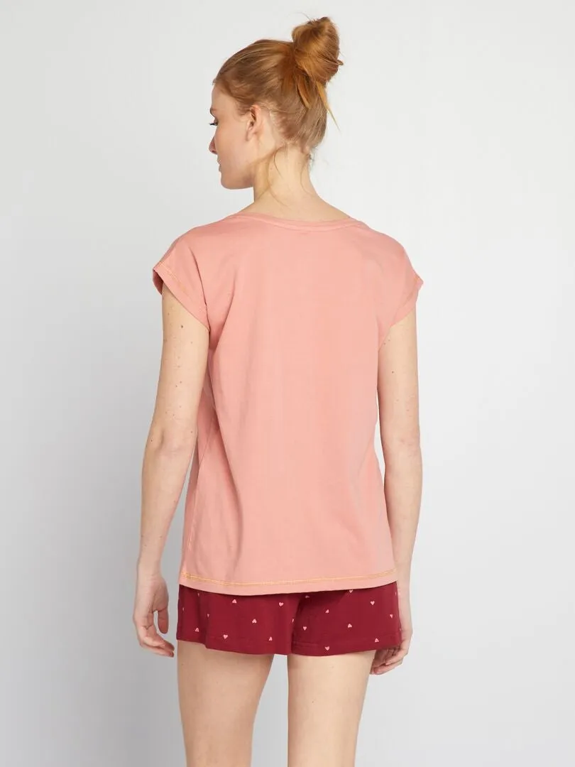 CONJUNTO DE PIJAMA LOVE 2 PIEZAS  ROSA